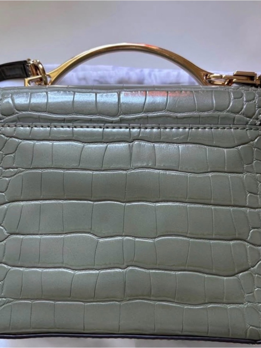 Michael Kors Olive Green Croc-Embossed Top Handle Satchel with Gold Hardware - Picture 4 of 5